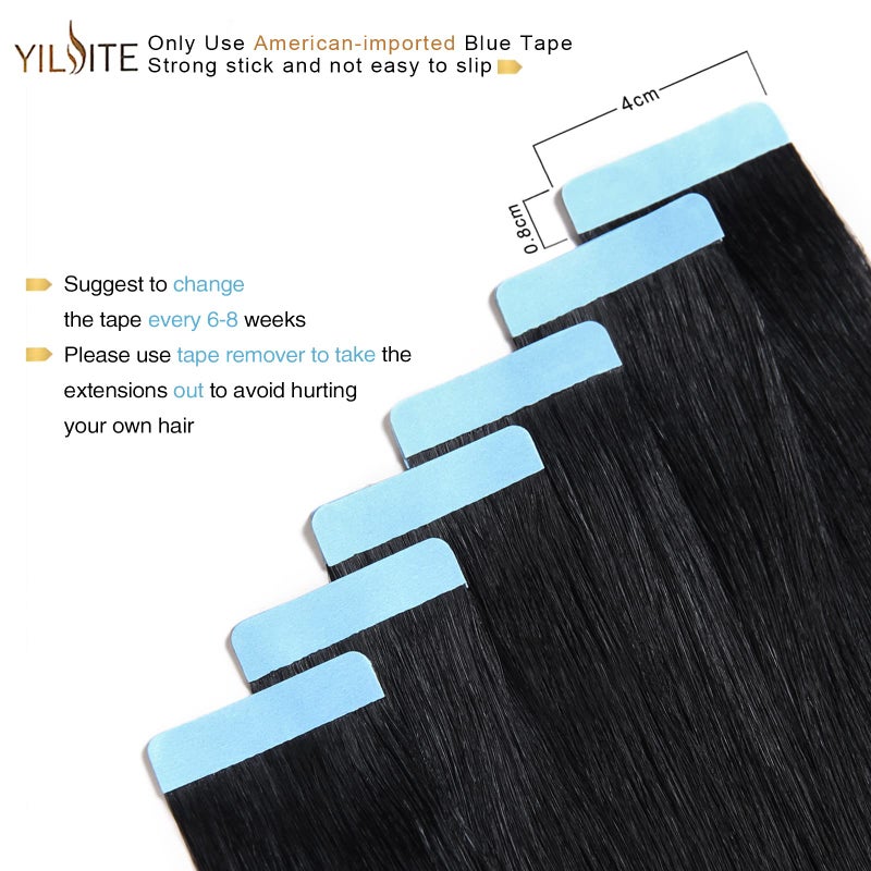 YILITE Tape in Human Hair Extensions 22 inches 20pcs 50g Silky Straight Human Hair Extensions Tape in Jet Black Color Hair Extensions - Image 3